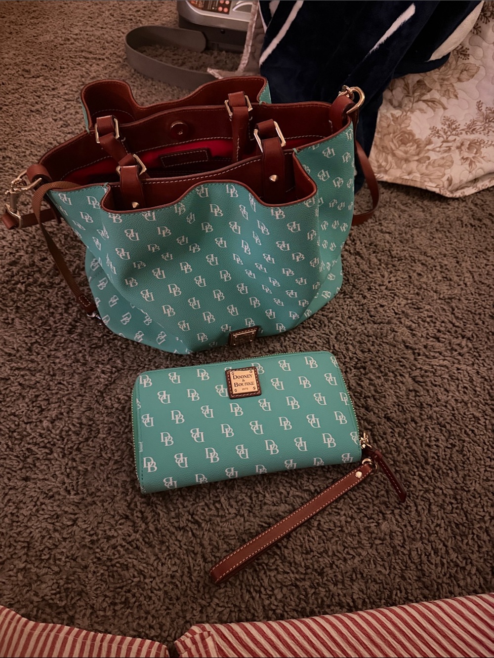 Dooney & Bourke Teal Signature Tote with Matching Wallet